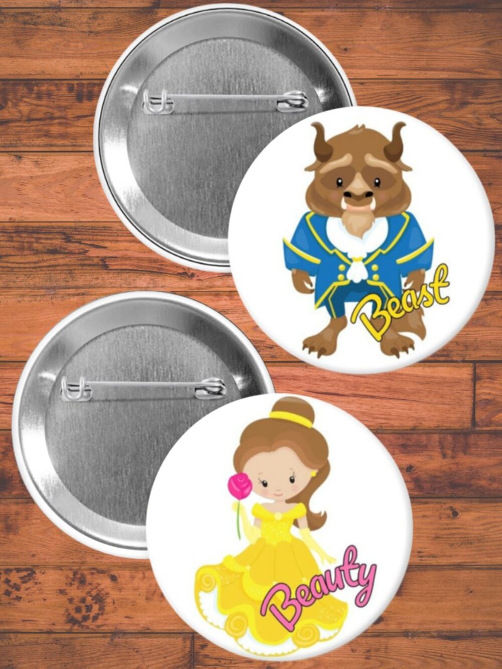 Beauty Beast Gender Reveal Party Favors, Pin Back Buttons, Baby Shower